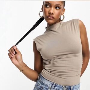 Abercrombie & Fitch Tan Modal-Blend Sleeveless Bodysuit